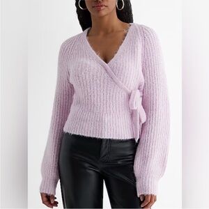 Express Light Pink V-Neck Sweater with tie detail